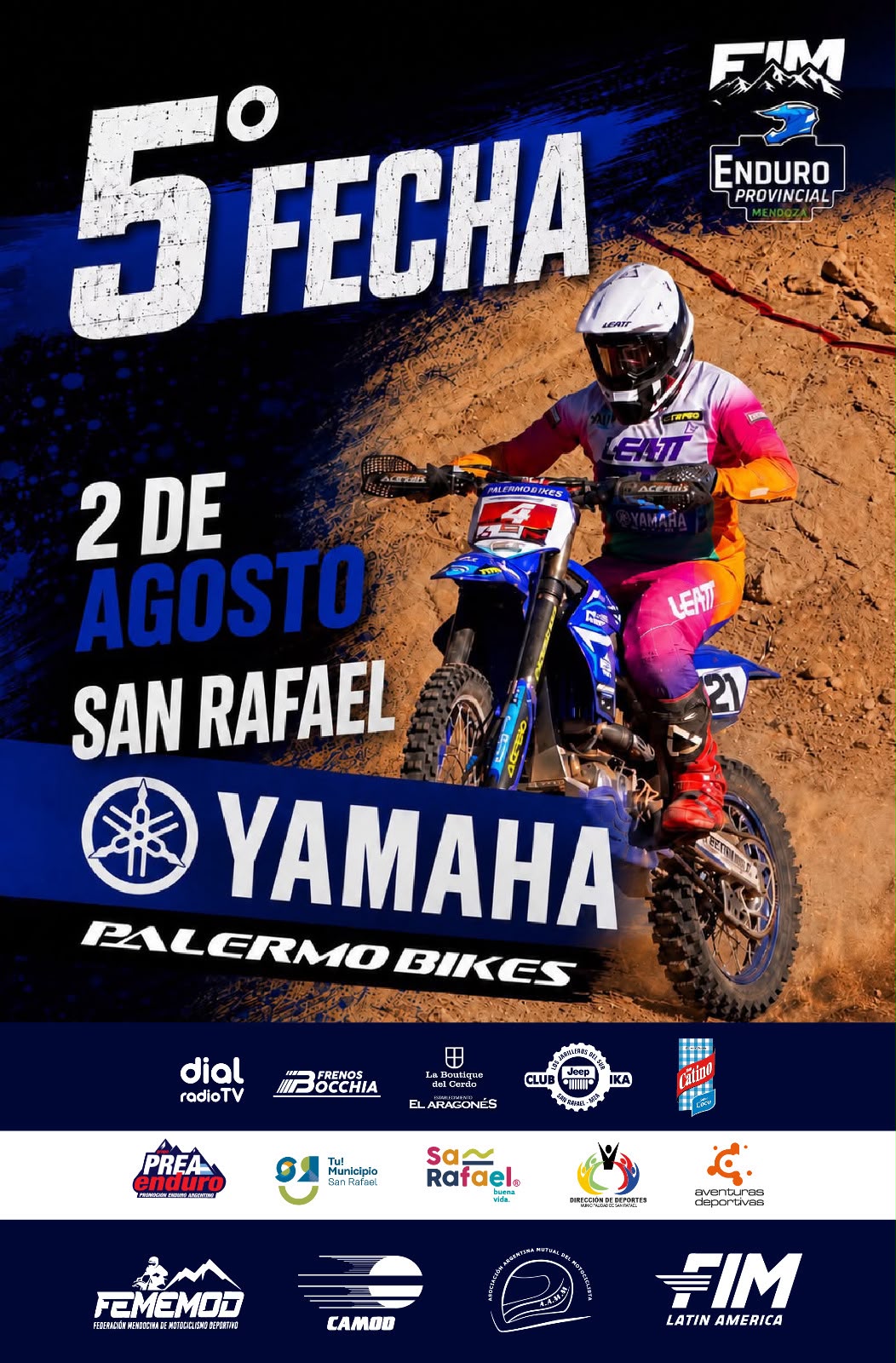 Flyer oficial de la quinta fecha del Campeonato Enduro FIM en San Rafael
